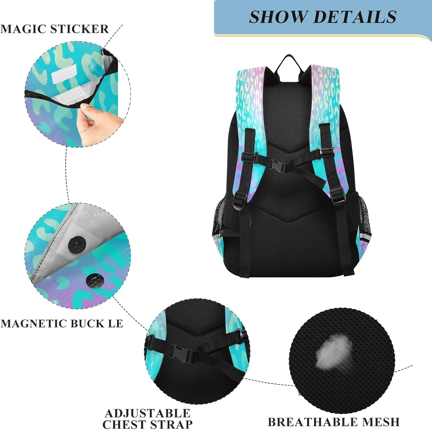 ALAZA School backpacks for girls boys Leopard Print Rainbow Cheetah Backpack Students Bookbag for school bag Womens Casual Daypack College Bookbag