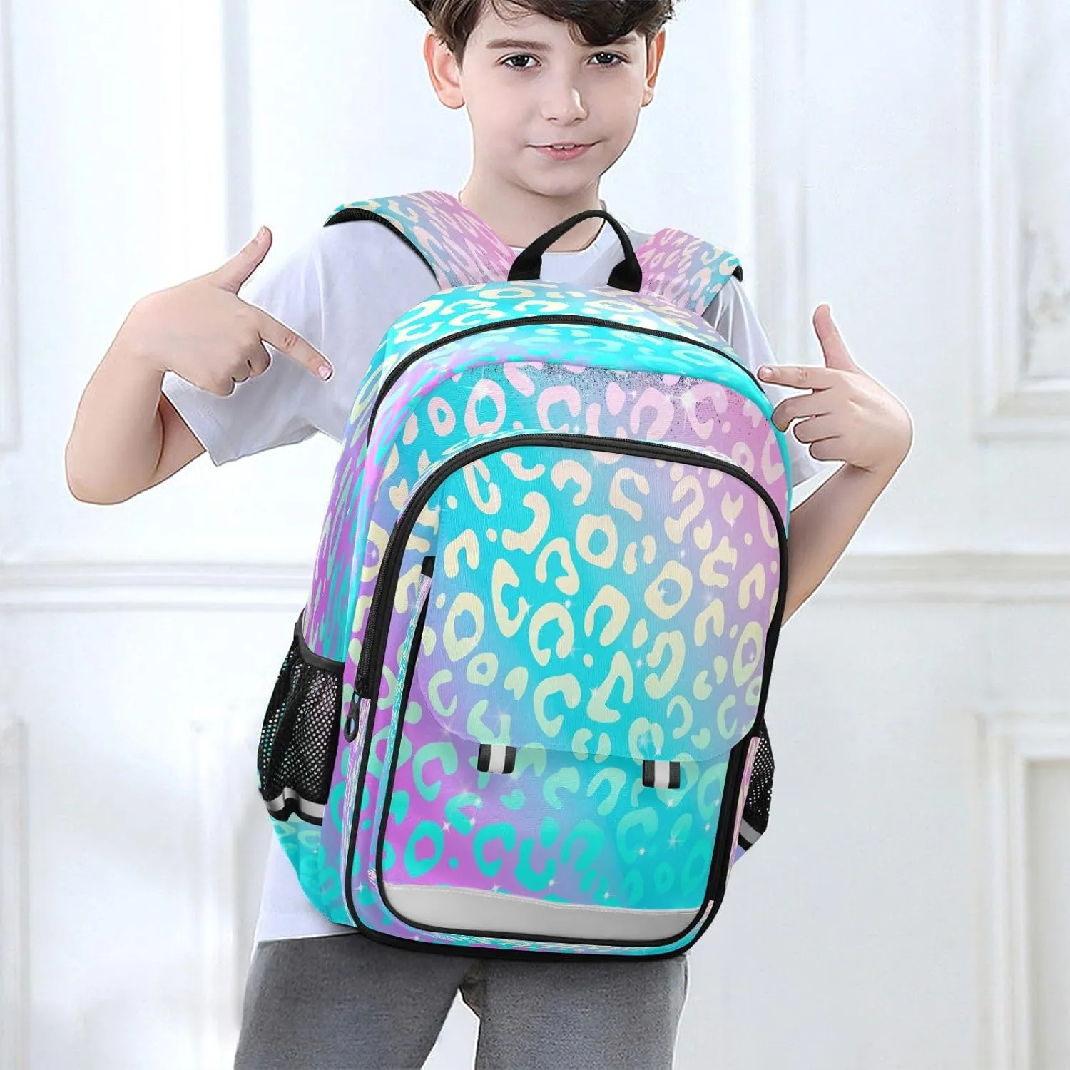 ALAZA School backpacks for girls boys Leopard Print Rainbow Cheetah Backpack Students Bookbag for school bag Womens Casual Daypack College Bookbag