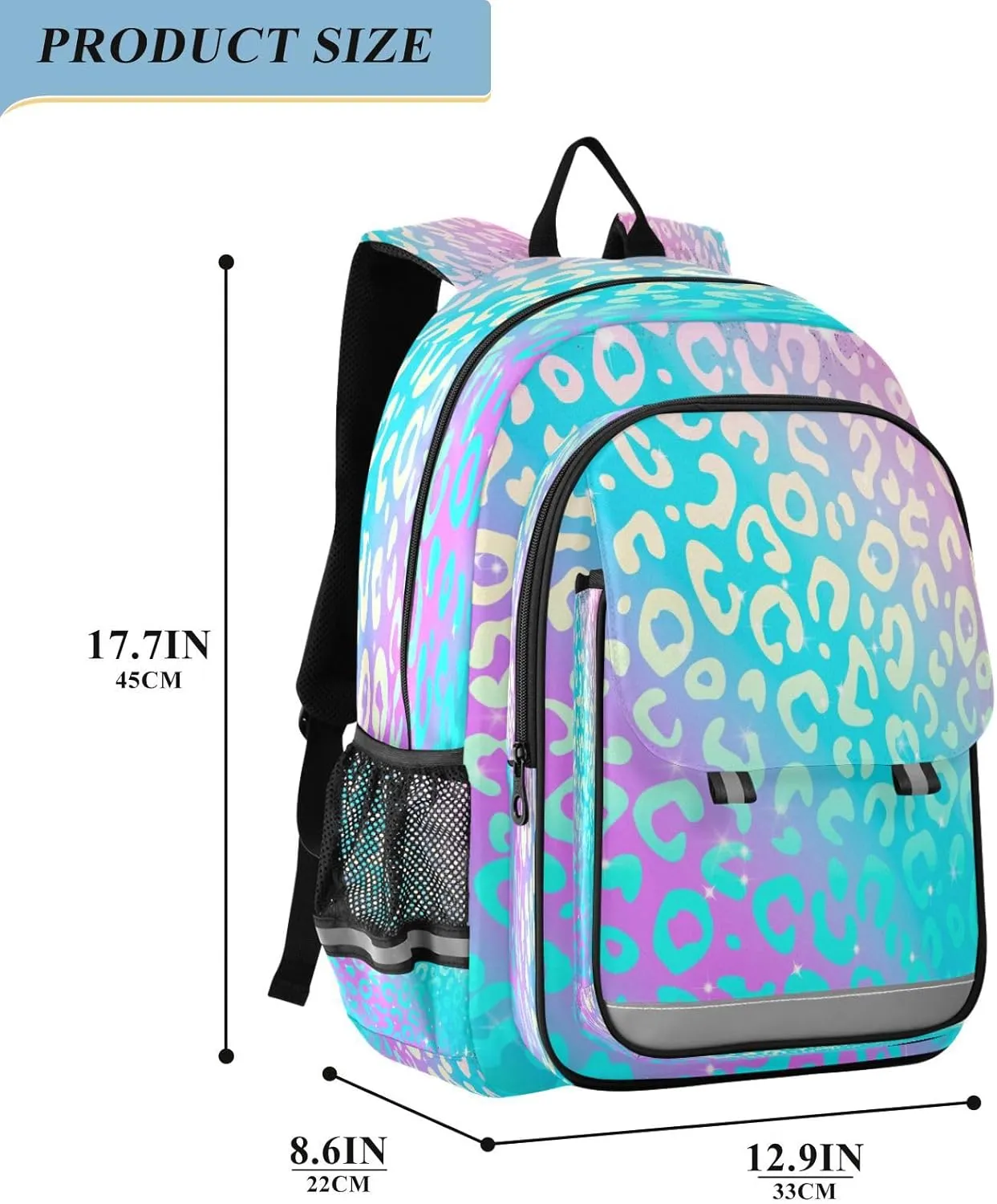 ALAZA School backpacks for girls boys Leopard Print Rainbow Cheetah Backpack Students Bookbag for school bag Womens Casual Daypack College Bookbag