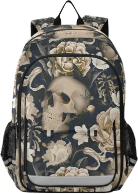 ALAZA School backpacks for girls boys Vintage Floral Skull Backpack Students Bookbag for school bag Womens Casual Daypack College Bookbag