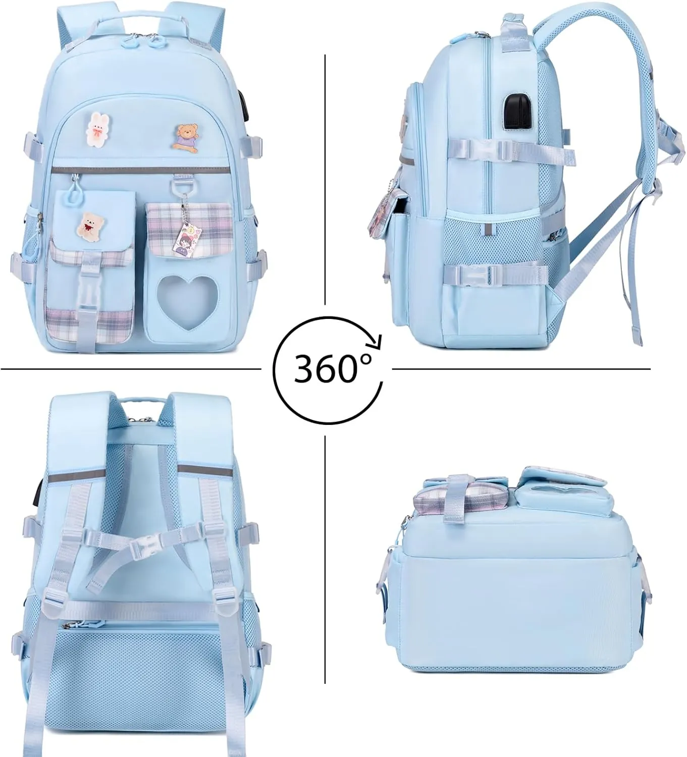 Backpack for Girls - Bookbag Backpacks Schoolbag for Girls Kids Teen Women Casual Travel Daypacks - School Bag Elementary Middle School College Cute Backpack with Lunch Box (Blue)