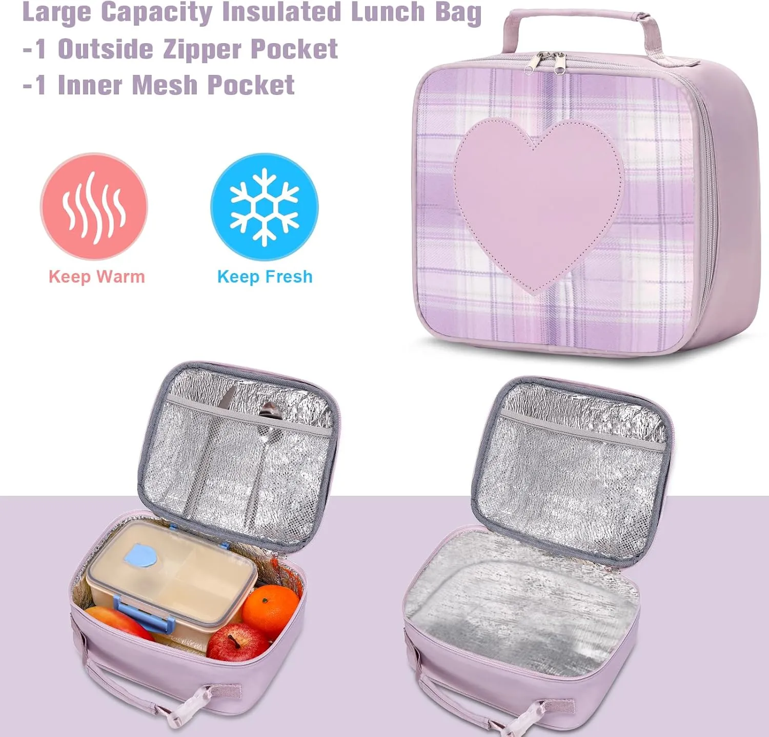 Backpack for Girls - Bookbag Backpacks Schoolbag for Girls Kids Teen Women Casual Travel Daypacks - School Bag Elementary Middle School College Cute Backpack with Lunch Box (Purple)