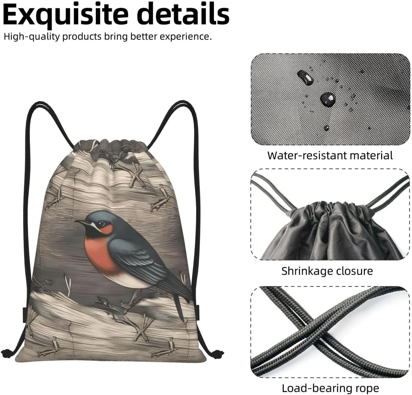 Barn Swallow In Graphite Drawstring Backpack For Women Men Waterproof Drawstring Bag Cinch Bags Lightweight Gym Bags Small