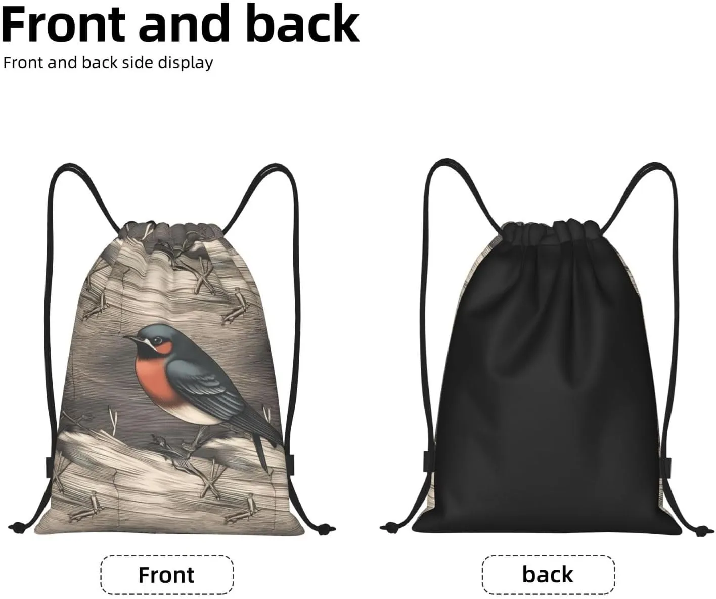 Barn Swallow In Graphite Drawstring Backpack For Women Men Waterproof Drawstring Bag Cinch Bags Lightweight Gym Bags Small