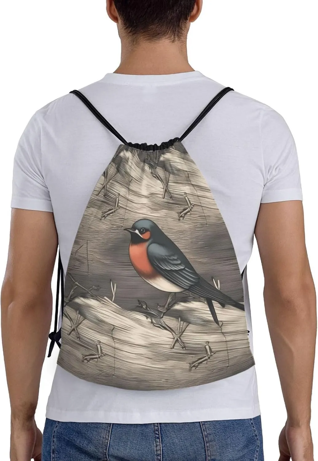 Barn Swallow In Graphite Drawstring Backpack For Women Men Waterproof Drawstring Bag Cinch Bags Lightweight Gym Bags Small