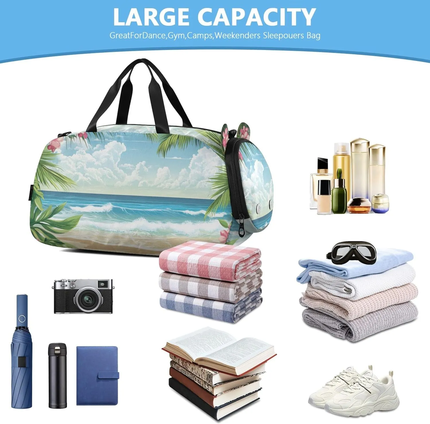 Beach Palm Trees Carry on Duffel Bag for Boys Weekend Duffel Overnight Girls Duffle Bags Travel Tote with Shoulder Strap