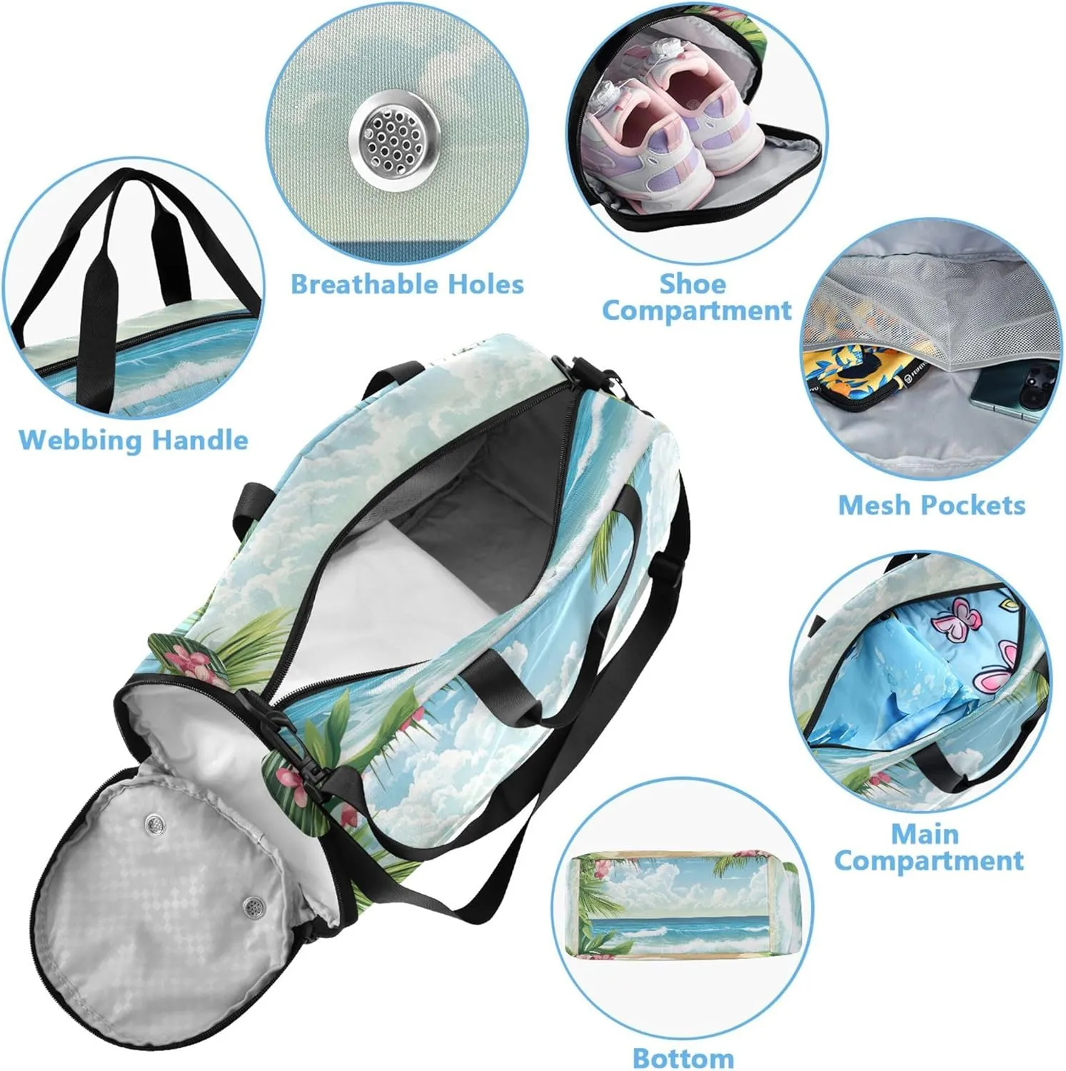 Beach Palm Trees Carry on Duffel Bag for Boys Weekend Duffel Overnight Girls Duffle Bags Travel Tote with Shoulder Strap
