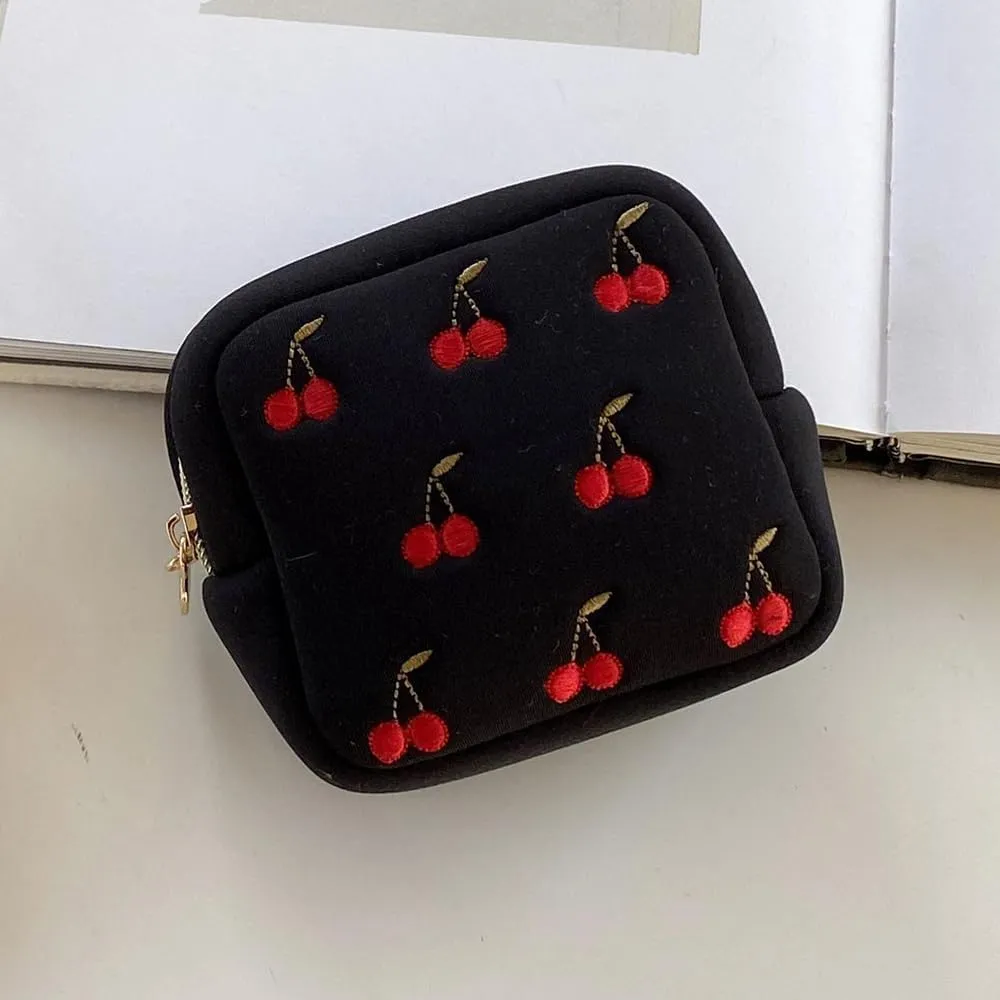 Black Waterproof Mini Makeup Bag Pouch,Small Cosmetic Bag Embroidery Travel Toiletry Organizers Bag for Women Girls,Cute Mini Nylon Zipper Storage Bag For School Work