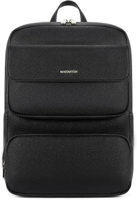 BOSTANTEN Leather Backpack for Women 15.6 inch Laptop Backpack Purse Casual Business Travel Computer Shoulder Bags with Trolley Sleeve Black