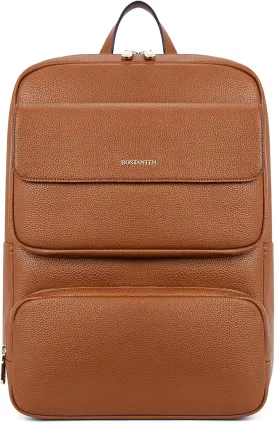 BOSTANTEN Leather Backpack for Women 15.6 inch Laptop Backpack Purse Casual Business Travel Computer Shoulder Bags with Trolley Sleeve Brown