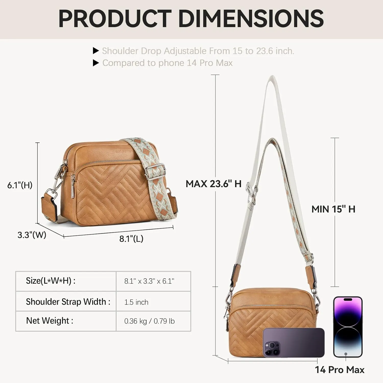 BOSTANTEN Quilted Crossbody Bags for Women Vegan Leather Purses Small Shoulder Handbags with Wide Strap