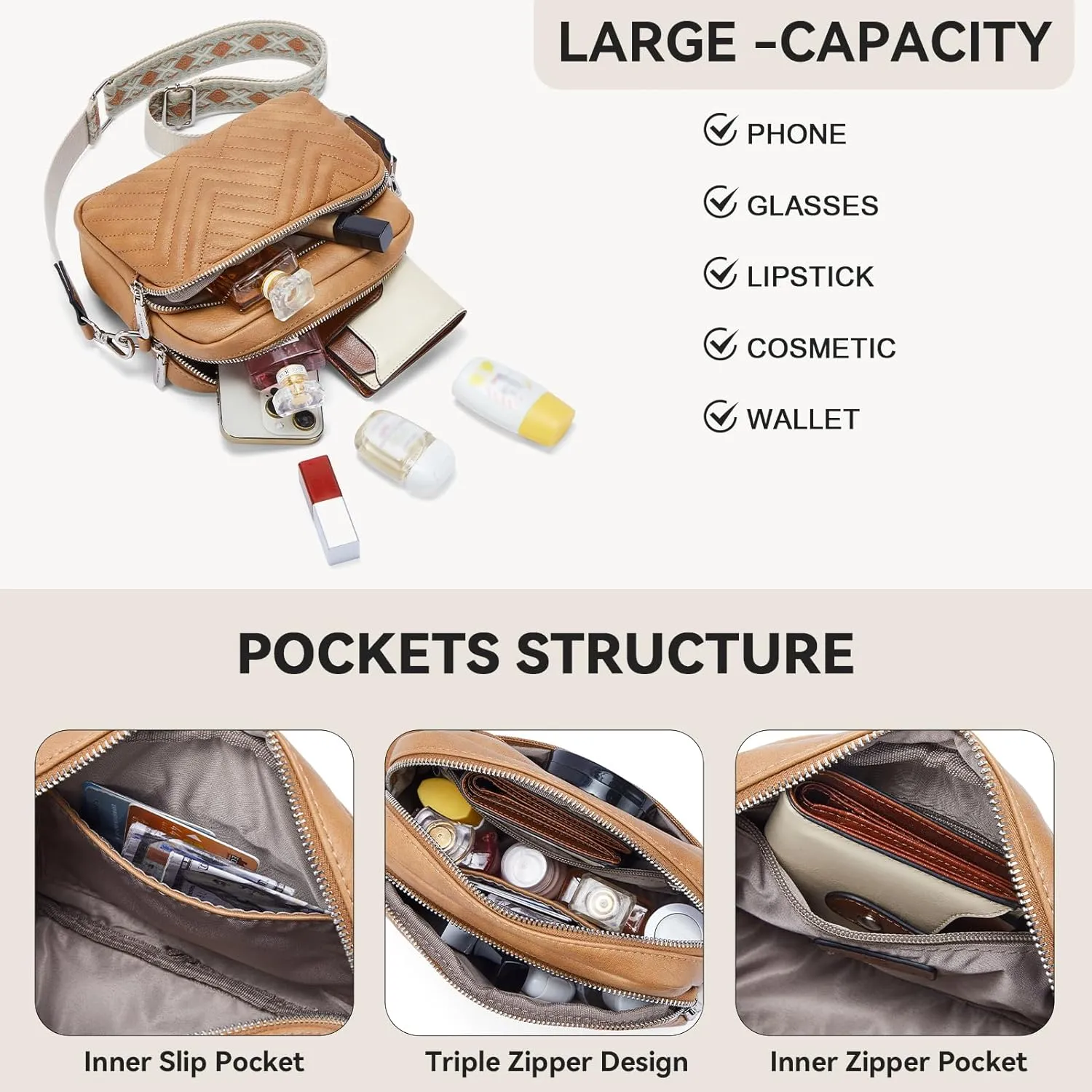 BOSTANTEN Quilted Crossbody Bags for Women Vegan Leather Purses Small Shoulder Handbags with Wide Strap