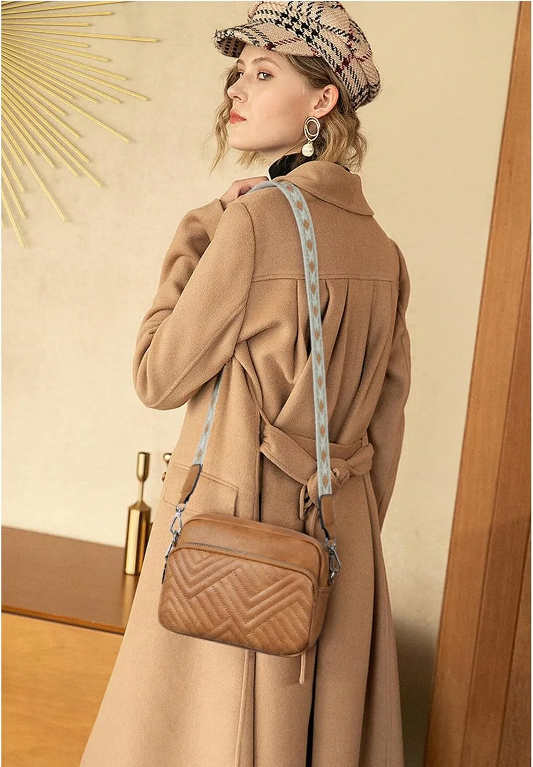 BOSTANTEN Quilted Crossbody Bags for Women Vegan Leather Purses Small Shoulder Handbags with Wide Strap