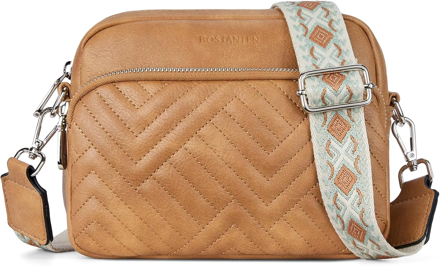 BOSTANTEN Quilted Crossbody Bags for Women Vegan Leather Purses Small Shoulder Handbags with Wide Strap
