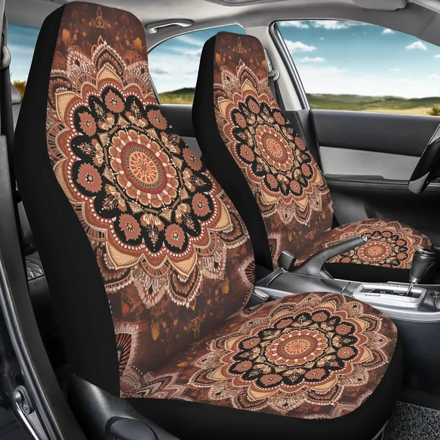 Bulopur Boho Mandala Car Front Seat Covers Set for Women Girly Soft Breathable Seat Covers for Trucks SUV Sedan Car Interior Bucket Protection Easy to Install
