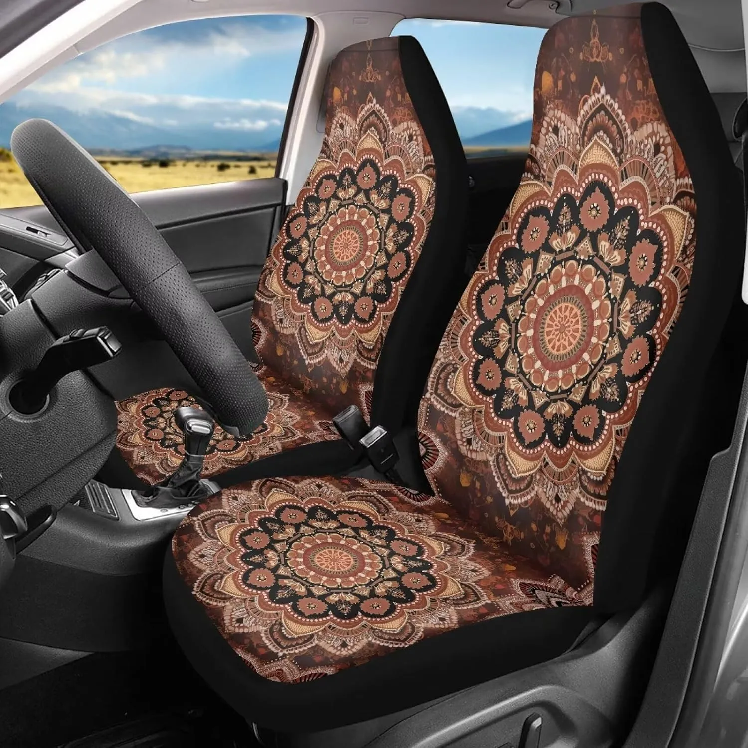 Bulopur Boho Mandala Car Front Seat Covers Set for Women Girly Soft Breathable Seat Covers for Trucks SUV Sedan Car Interior Bucket Protection Easy to Install