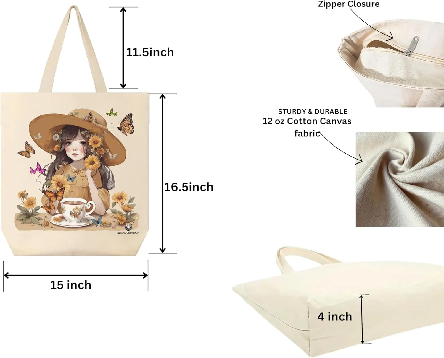 Canvas Aesthetic Tote Bag for Women Beach Bag Shopping Bags Shoulder Bag Reusable Grocery Bags With Zipper