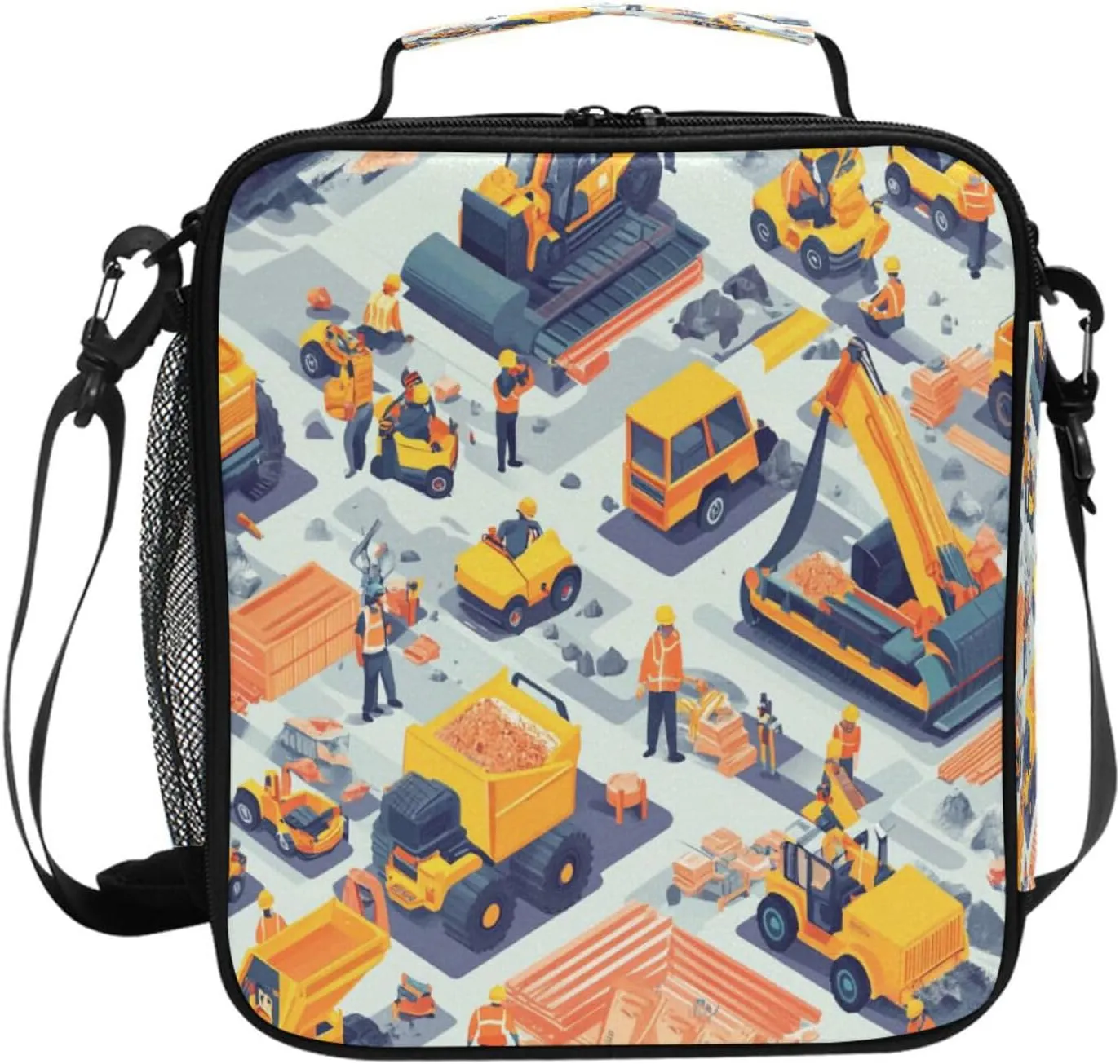 Cooler Tote Box Water Resistant Lunch Bag with buckle for School Work Outdoor Construction Scene Concrete Mixer Truck