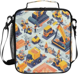 Cooler Tote Box Water Resistant Lunch Bag with buckle for School Work Outdoor Construction Scene Concrete Mixer Truck