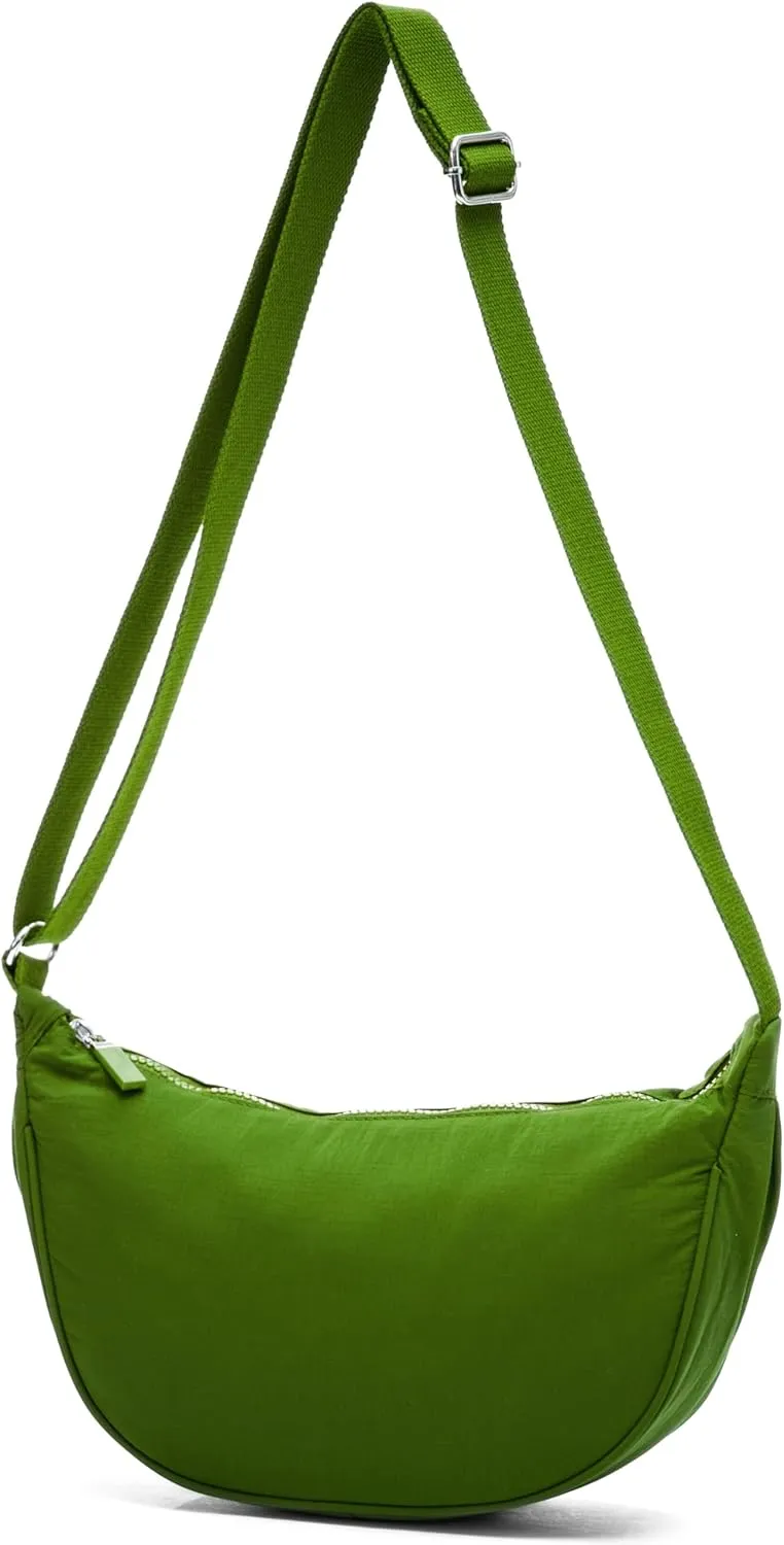 Crescent Moon Shoulder Bag for Women  Lightweight Fabric Crossbody Hobo Sling with Zip Pocket  Sky