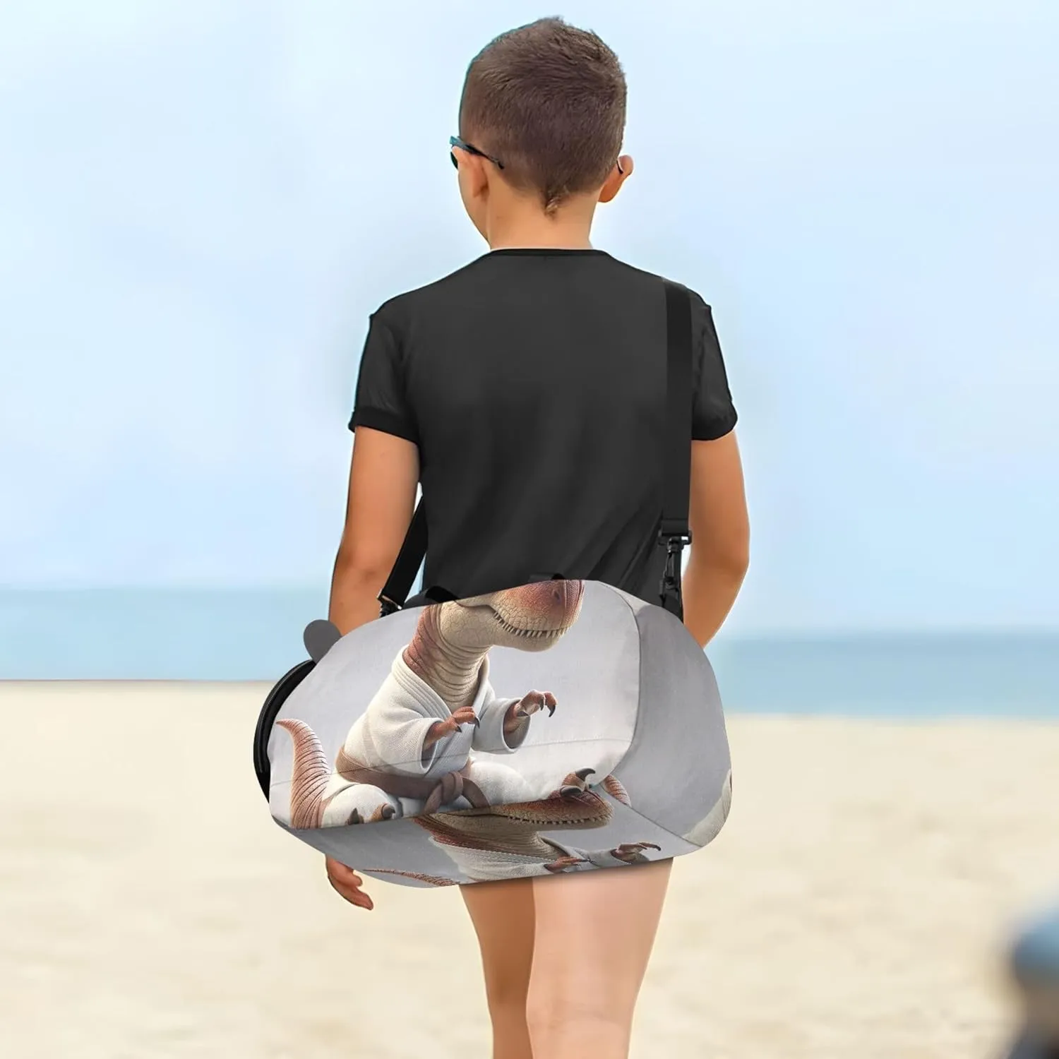 Dinosaur Karate Funny Duffle Bags for Traveling Tote Toddler Weekender Bags Carry on Duffel Bag for Boys with Shoulder Strap