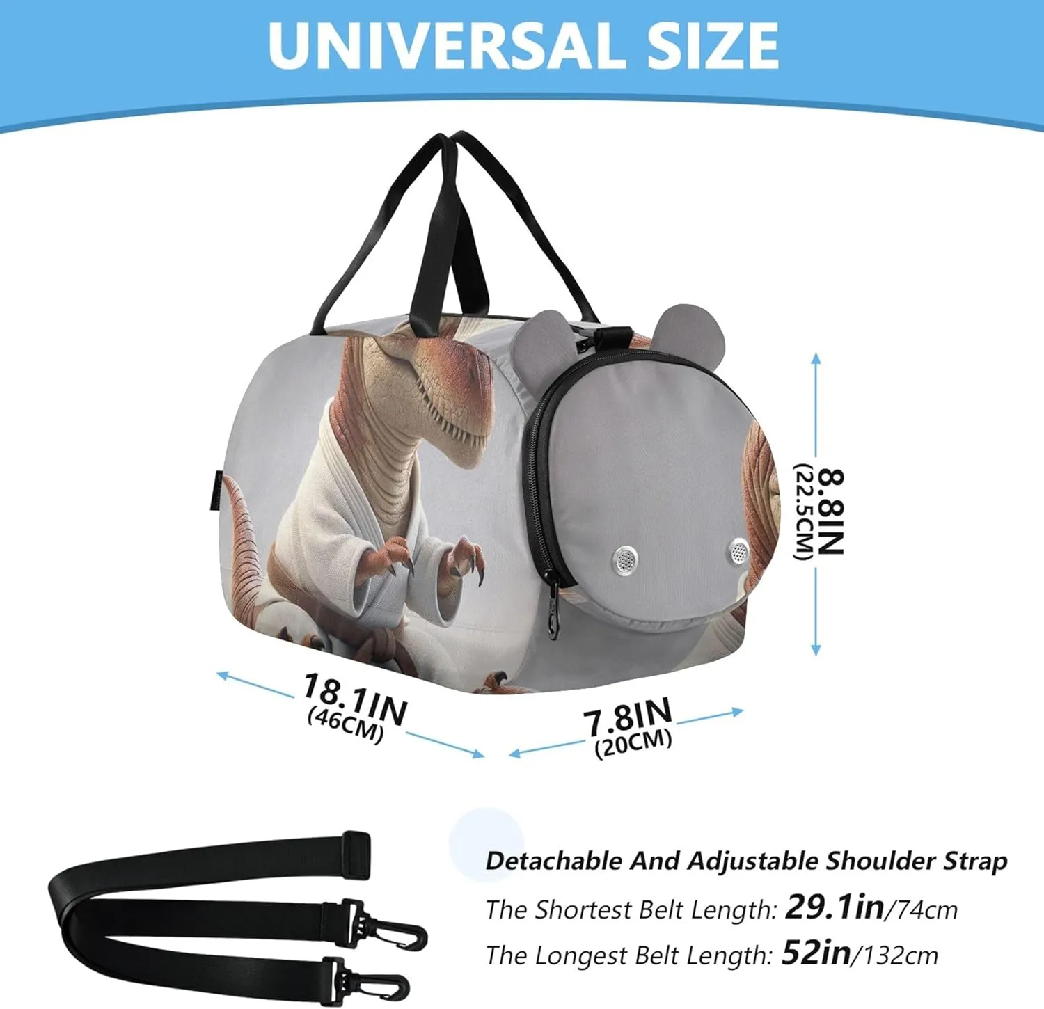 Dinosaur Karate Funny Duffle Bags for Traveling Tote Toddler Weekender Bags Carry on Duffel Bag for Boys with Shoulder Strap