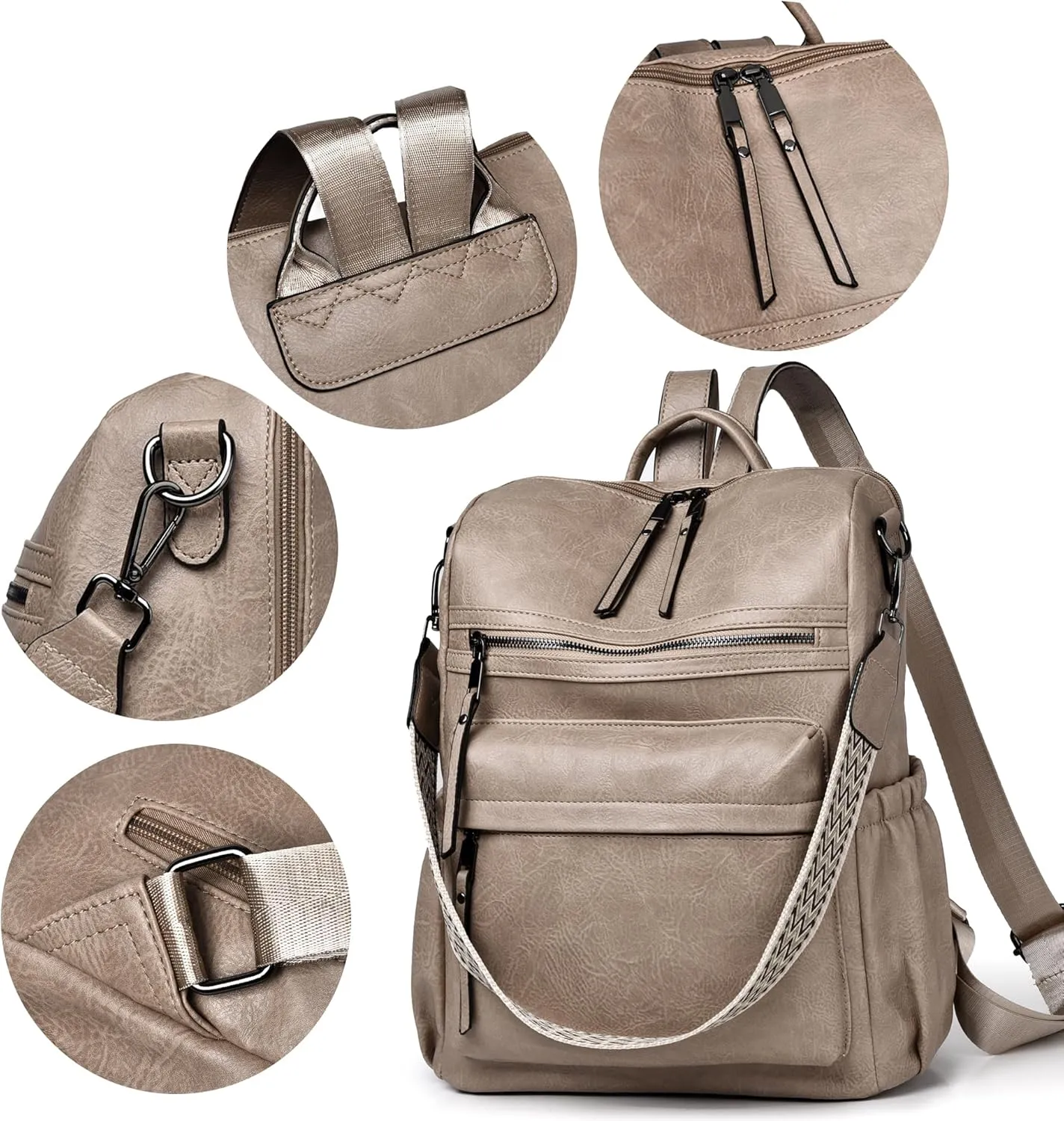 Dora & Liz Womens Backpack Purse Leather Fashion Travel Backpack Purse for Women Designer Ladies Shoulder Bags with Wristlet