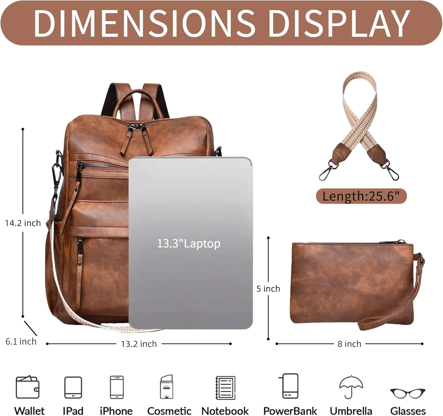 Dora & Liz Womens Backpack Purse Leather Fashion Travel Backpack Purse for Women Designer Ladies Shoulder Bags with Wristlet