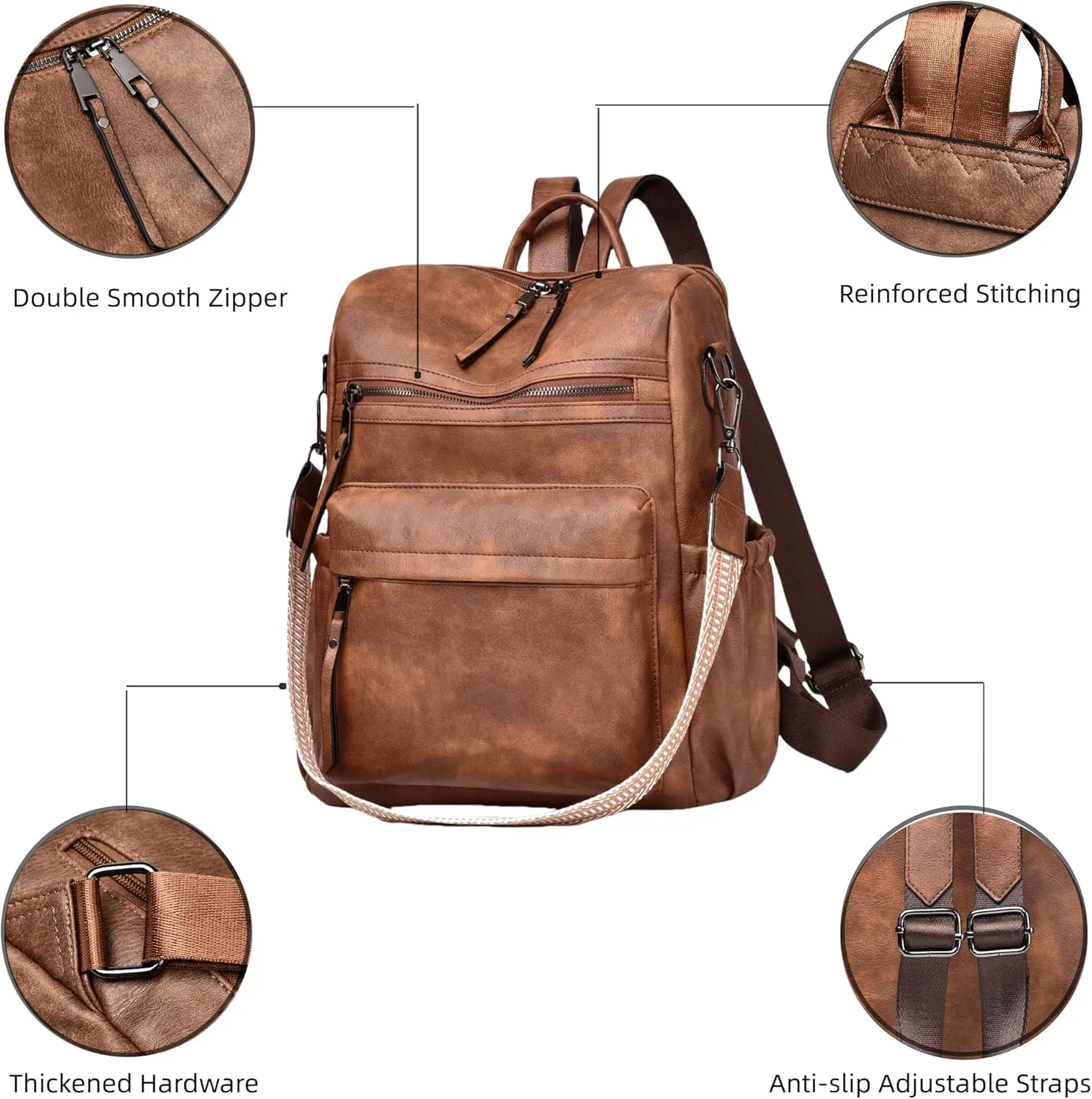 Dora & Liz Womens Backpack Purse Leather Fashion Travel Backpack Purse for Women Designer Ladies Shoulder Bags with Wristlet