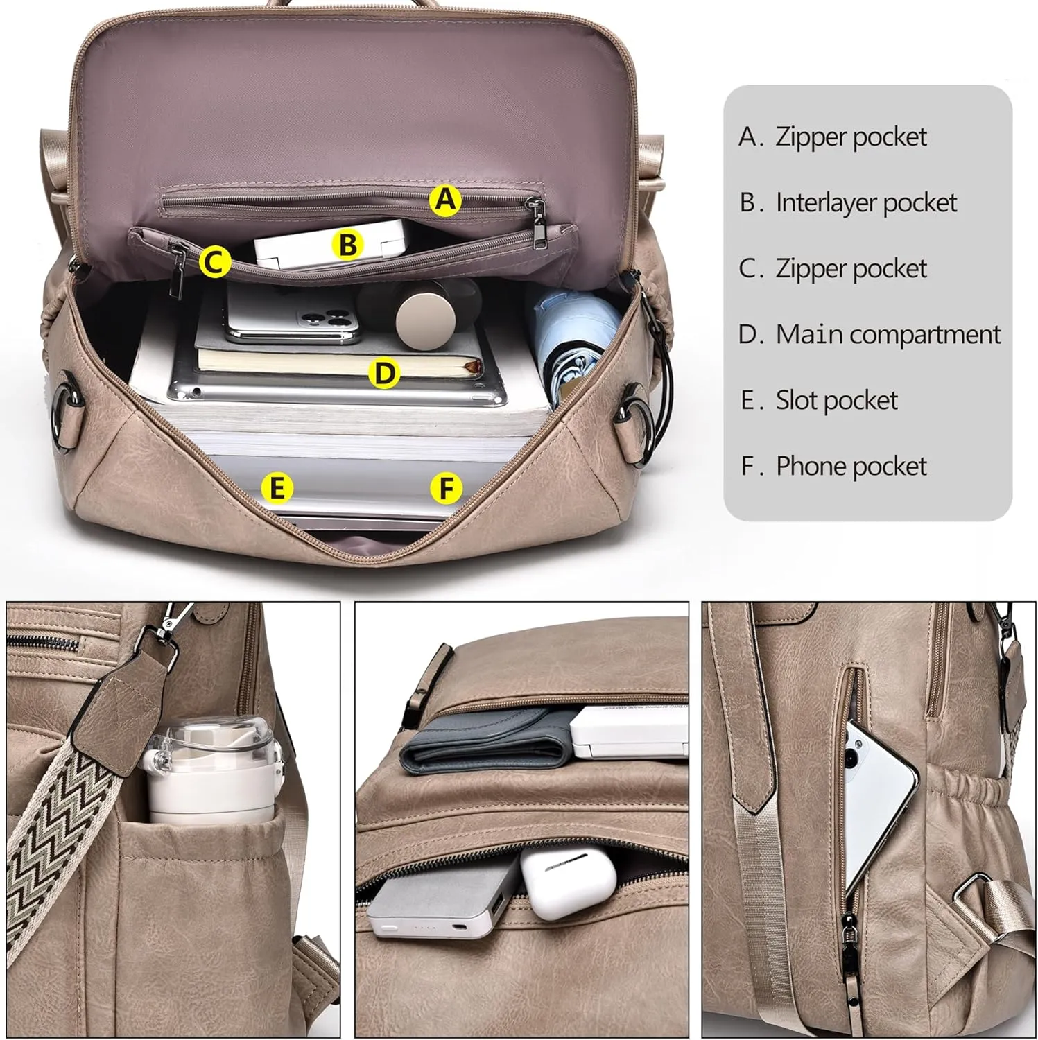 Dora & Liz Womens Backpack Purse Leather Fashion Travel Backpack Purse for Women Designer Ladies Shoulder Bags with Wristlet