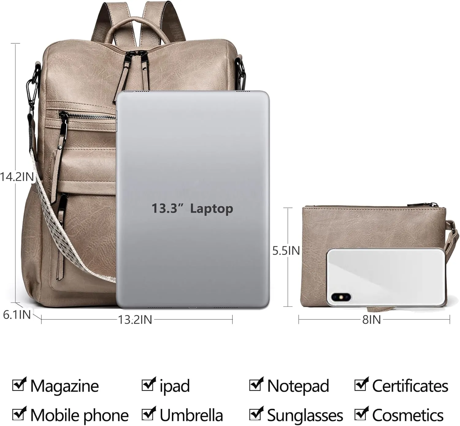Dora & Liz Womens Backpack Purse Leather Fashion Travel Backpack Purse for Women Designer Ladies Shoulder Bags with Wristlet