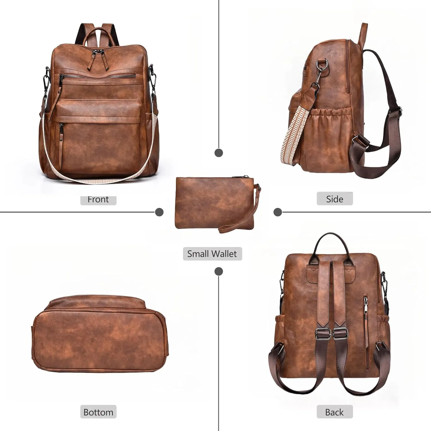 Dora & Liz Womens Backpack Purse Leather Fashion Travel Backpack Purse for Women Designer Ladies Shoulder Bags with Wristlet