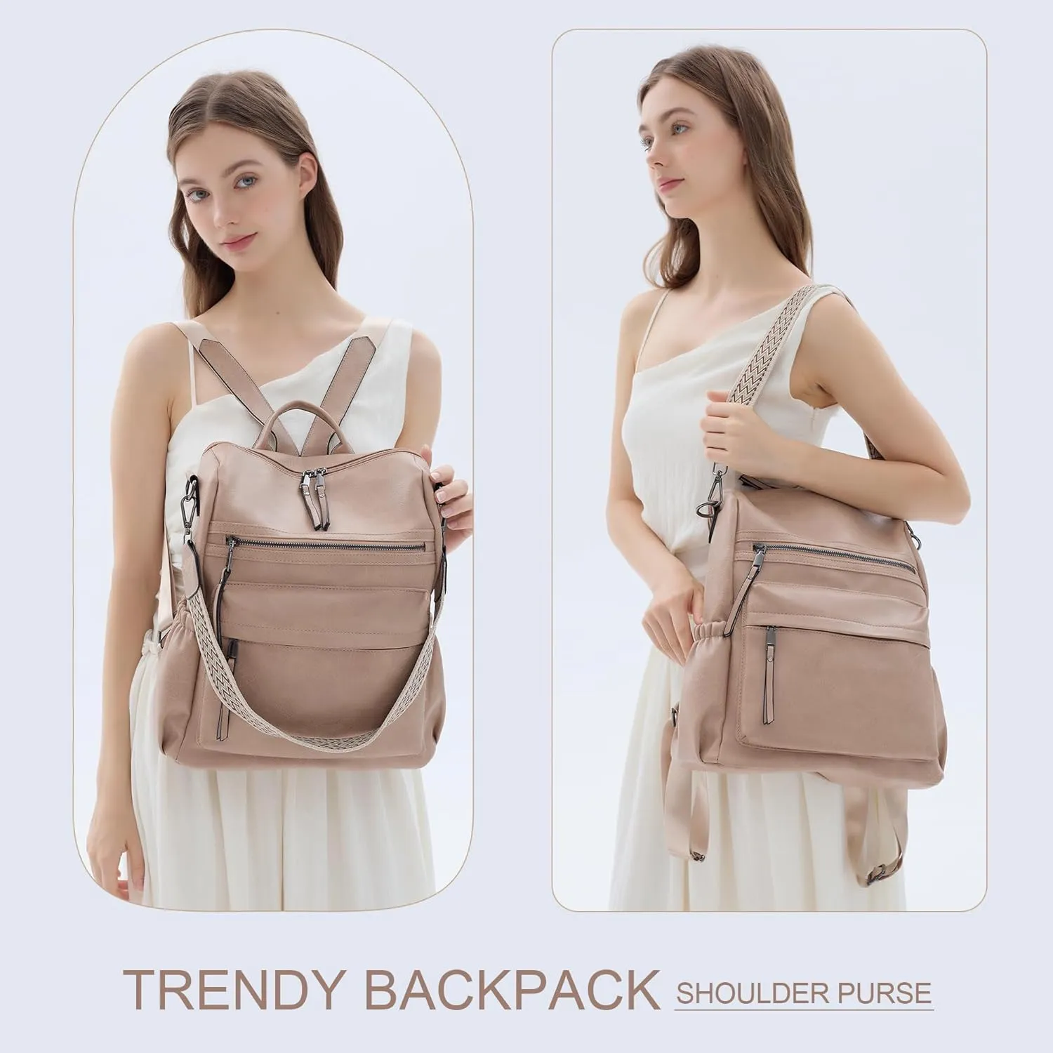 Dora & Liz Womens Backpack Purse Leather Fashion Travel Backpack Purse for Women Designer Ladies Shoulder Bags with Wristlet