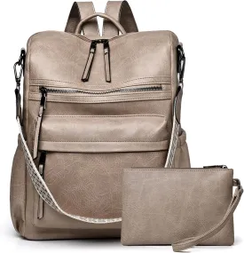 Dora & Liz Womens Backpack Purse Leather Fashion Travel Backpack Purse for Women Designer Ladies Shoulder Bags with Wristlet