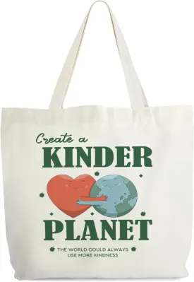 Earth Day Tote Bag for Women, Create A Kinder Planet Tote, Eco Friendly Gift Bag, Environmental Library Book Bag, Shoulder Bag Gifts for Women Friends Sisters Colleagues -39