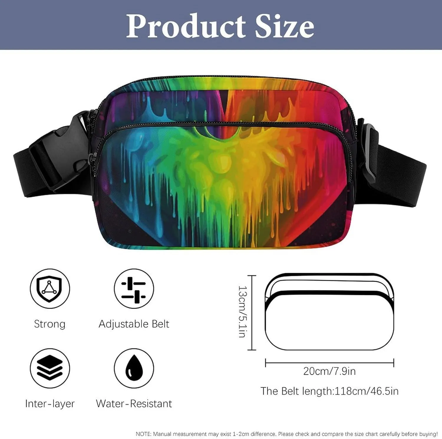 Fanny Pack for Men&Women Crossbody Waist Bag Small Sling Backpack Rainbow Hearts Belt Bag