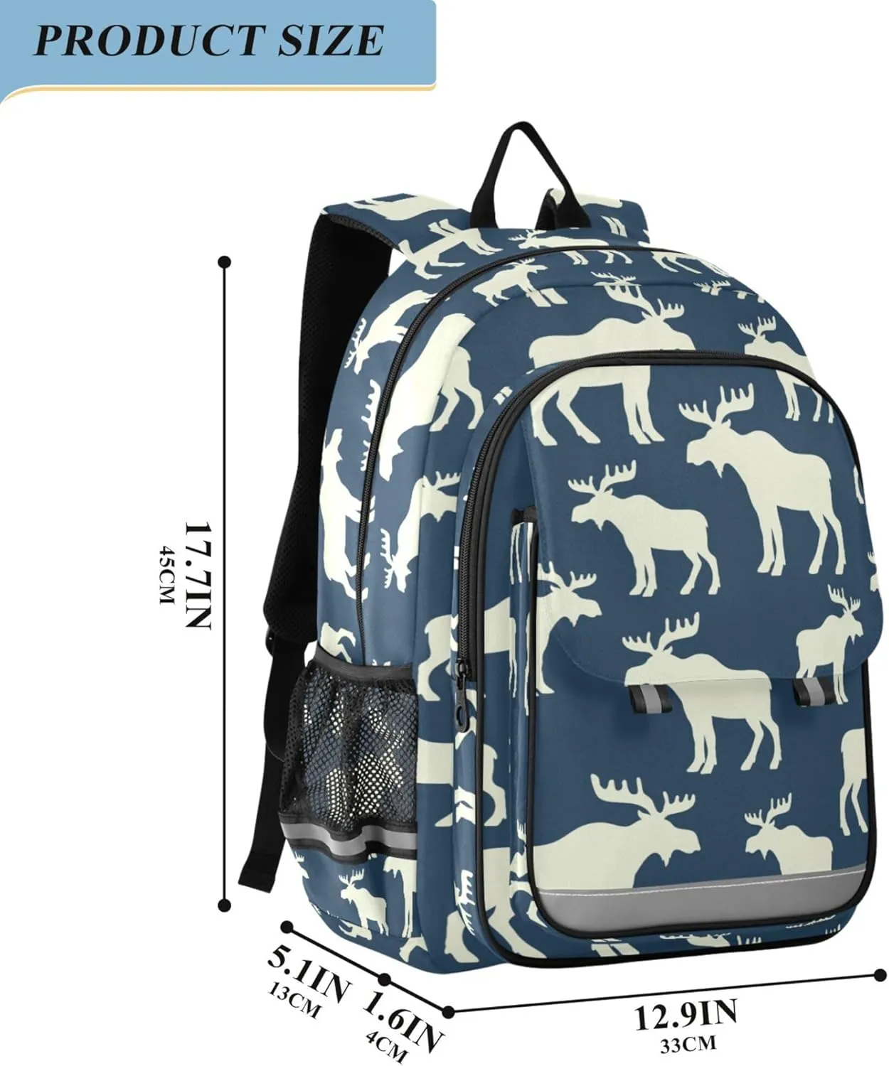Fisyme Winter Deer Moose School Backpack Laptop Backpack Bags Bookbag Travel Casual Computer Notebooks Daypack