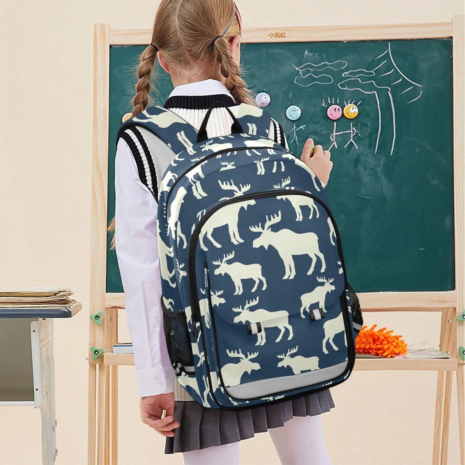 Fisyme Winter Deer Moose School Backpack Laptop Backpack Bags Bookbag Travel Casual Computer Notebooks Daypack