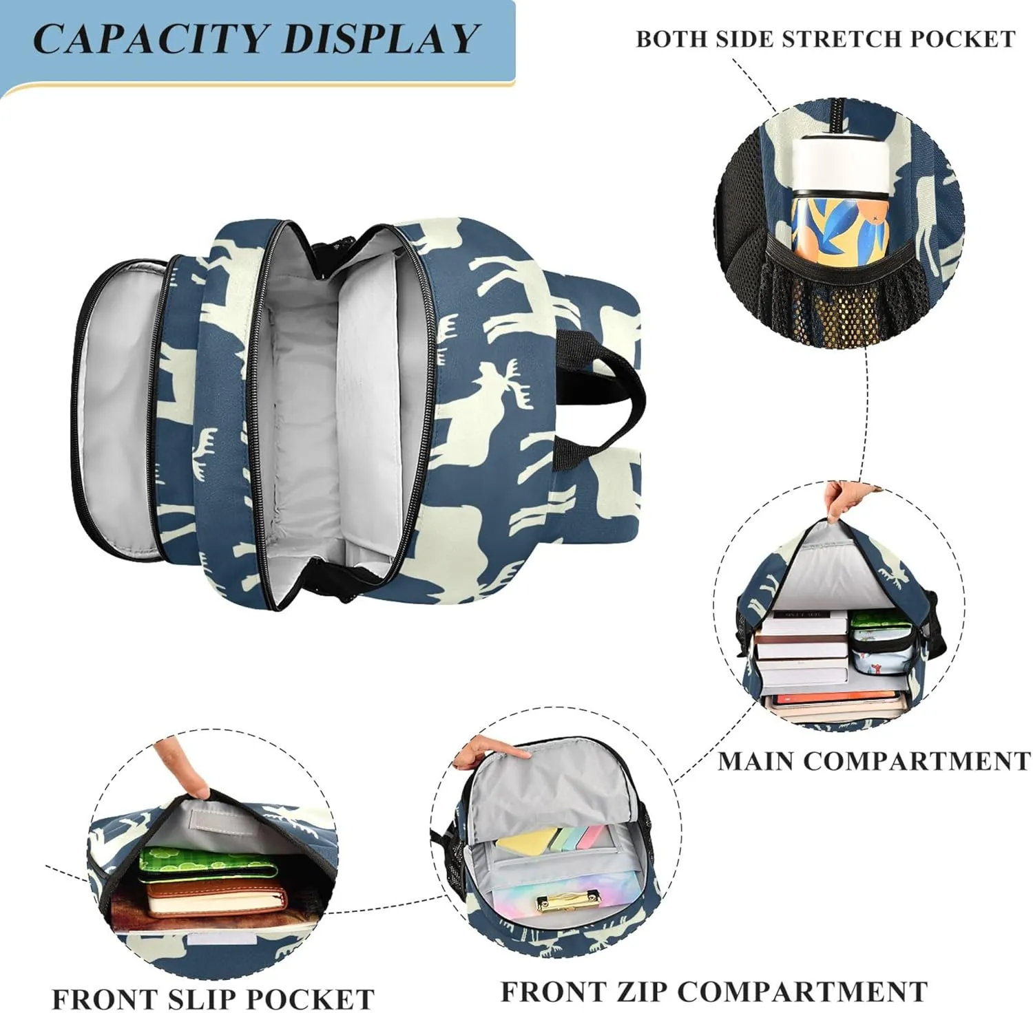 Fisyme Winter Deer Moose School Backpack Laptop Backpack Bags Bookbag Travel Casual Computer Notebooks Daypack