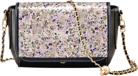 Floral Blue Small Flower Shoulder Leather Bags Black Women Crossbody Bag Purses Trendy Handbag with Chain Strap