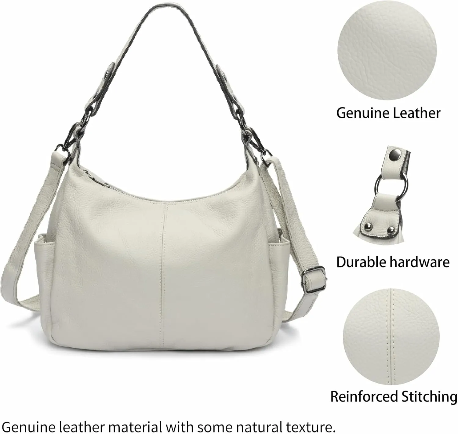 Genuine Leather Purses for Women Hobo Crossbody Bags Casual Work Shoulder Bag with Adjustable Strap