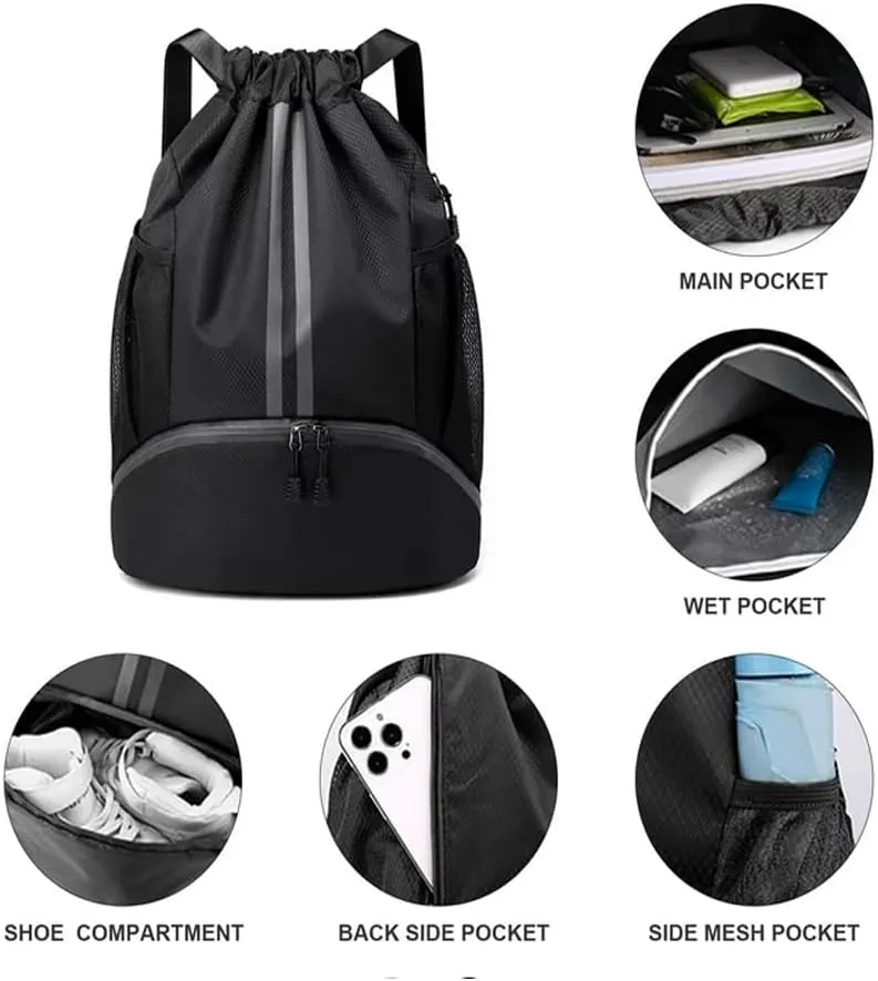 Gym Drawstring Backpack String Basketball Soccer Workout Bag Sport Swim Cinch with Shoes Compartment Dry Wet Pocket for Women Men(Yellow)