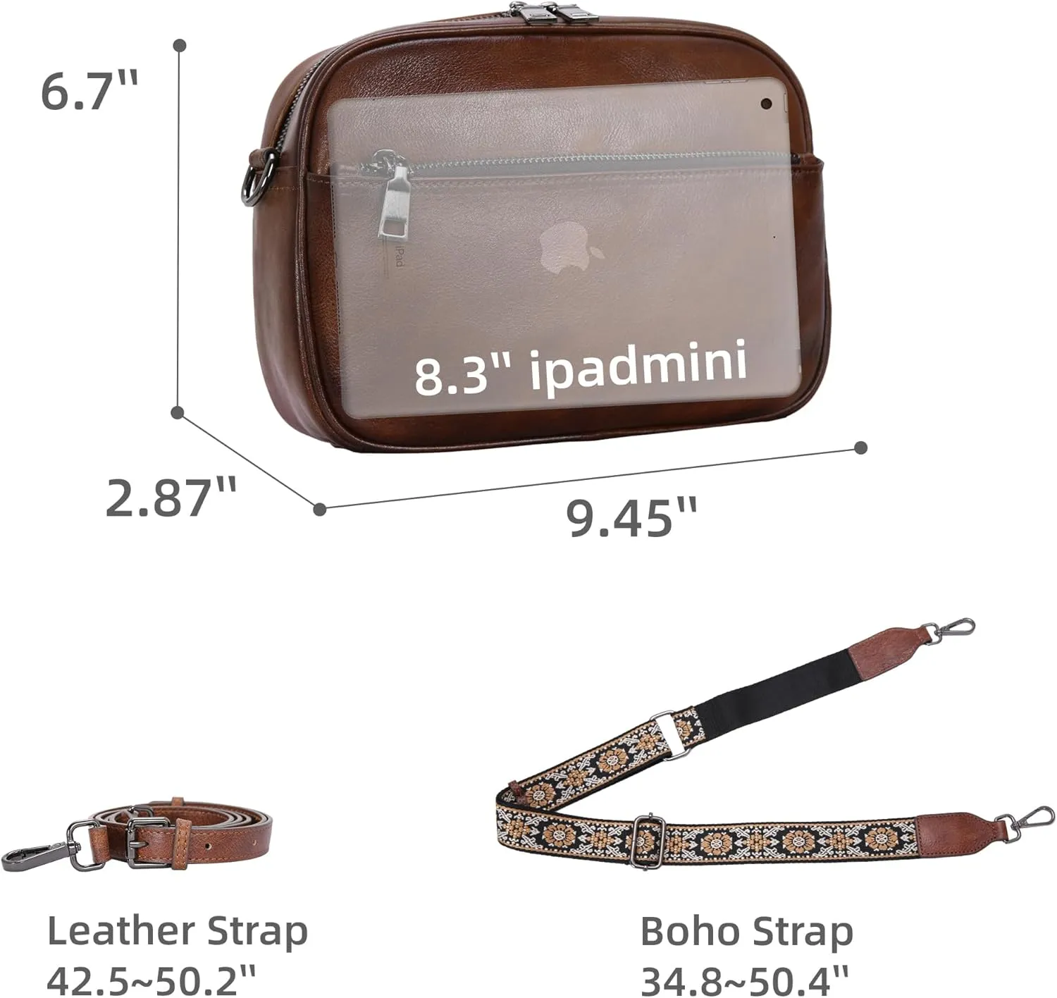 Iswee Leather Crossbody Bags for Women Vintage Shoulder Bag Small Satchel Purse Zippered Purse with Adjustable Strap