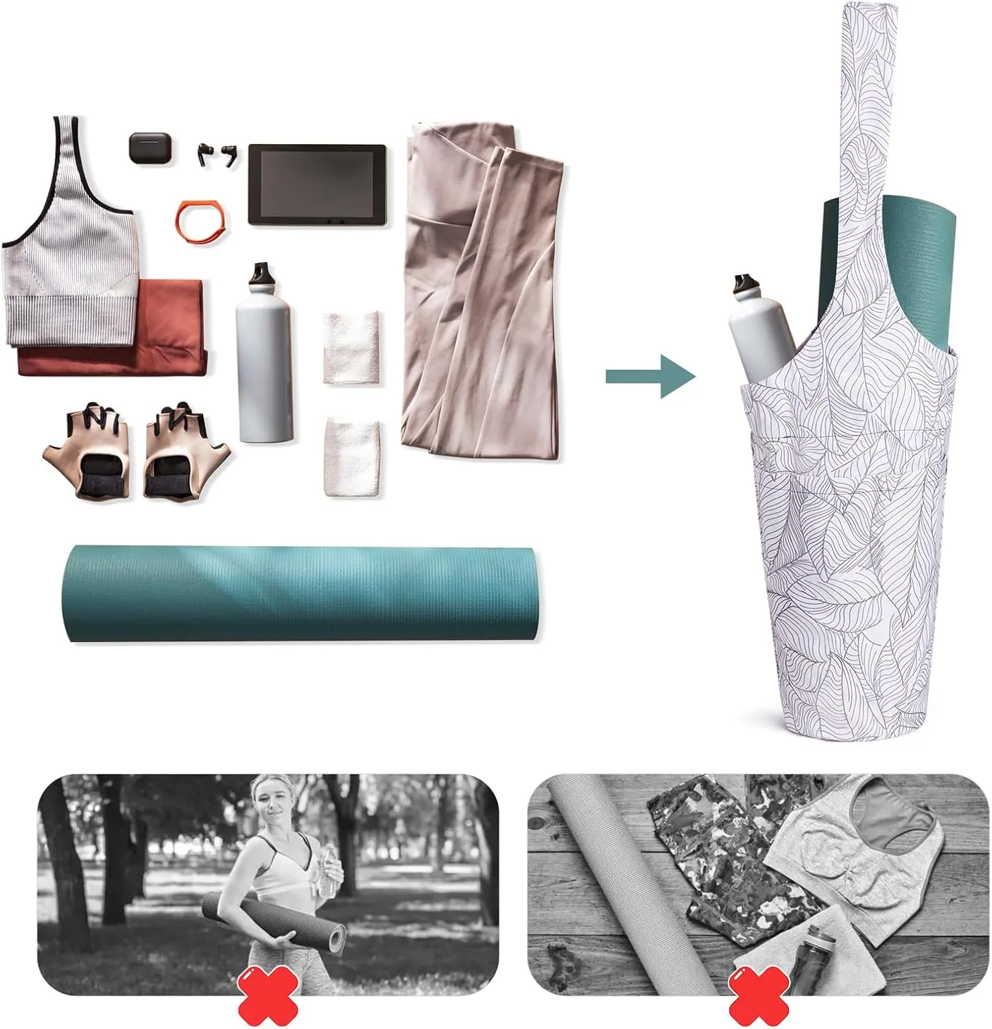 IwIeIaIrI Yoga Mat Bag with Large Size Pocket and Zipper PocketYoga Bag Adjustable Shoulder Strap- Holds More Yoga Accessories