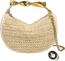 JYG Handmade Straw Crossbody Bags for Women Mini Summer Satchel Purse Fashion Woven Shoulder Handbags with 2 Straps