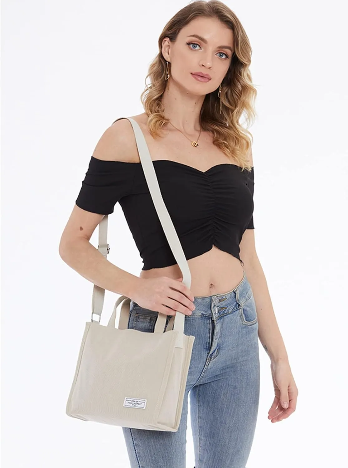 KALIDI Tote Bag for Women Corduroy Crossbody Bag Casual Zipper Tote Fashion Shoulder Handbag Hobo bag with Pockets