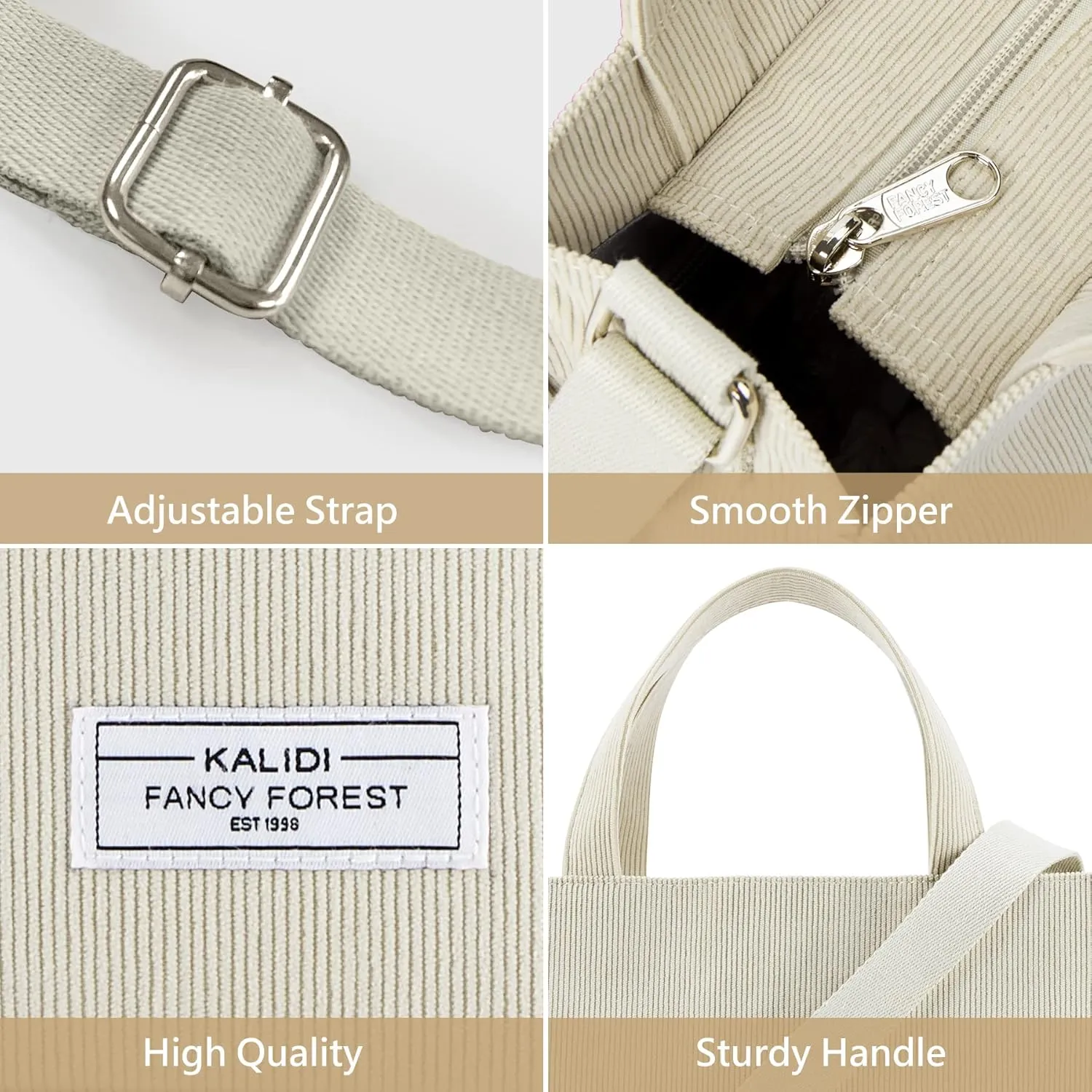 KALIDI Tote Bag for Women Corduroy Crossbody Bag Casual Zipper Tote Fashion Shoulder Handbag Hobo bag with Pockets