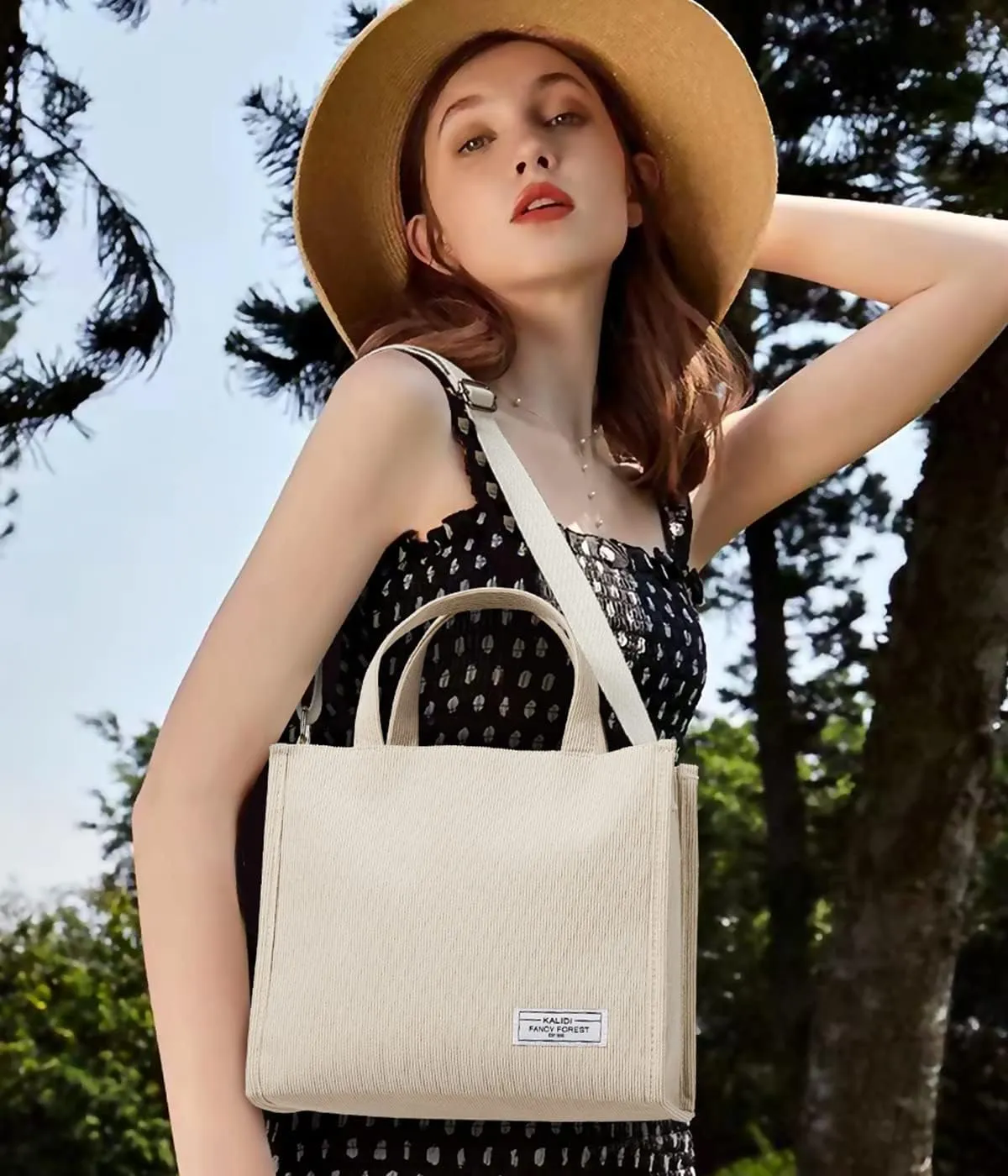KALIDI Tote Bag for Women Corduroy Crossbody Bag Casual Zipper Tote Fashion Shoulder Handbag Hobo bag with Pockets