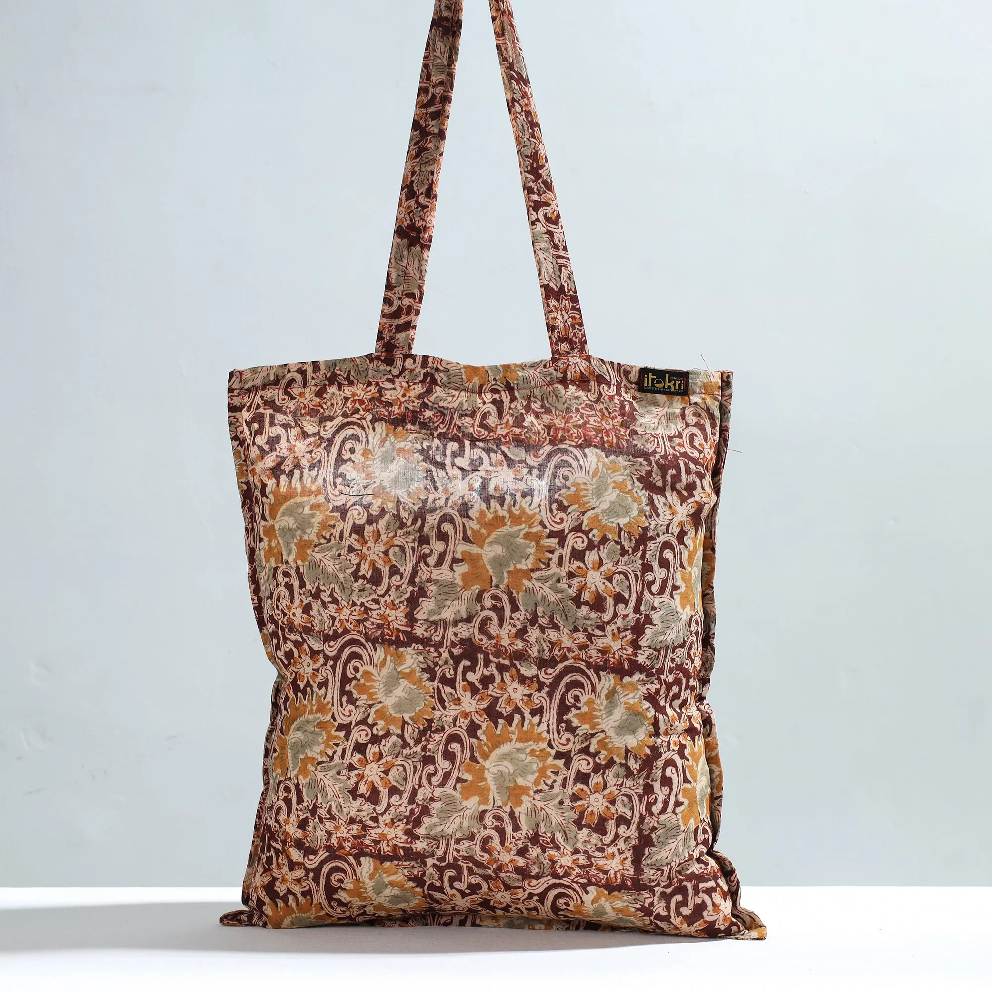 Maroon - Kalamkari Block Printed Cotton Jhola Bag