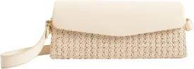 MOON CANTA Mini Woven Clutch Bag  Lightweight Straw Purse with Faux Leather Flap & Wristlet Strap for Women